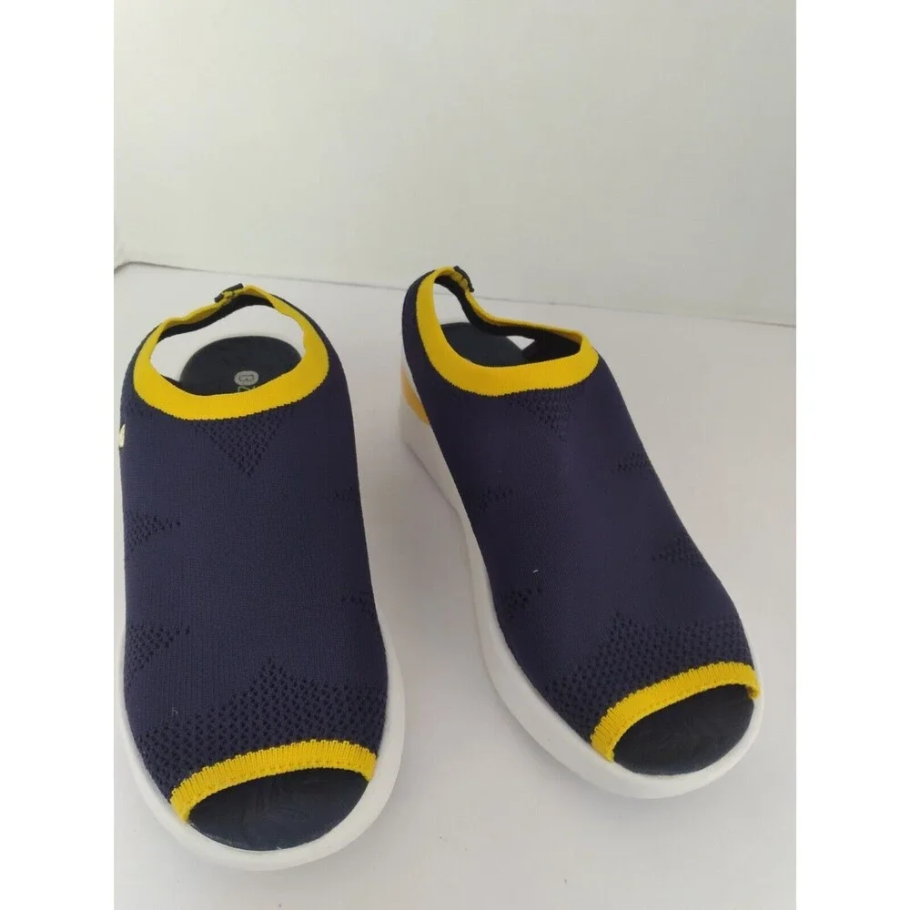 Comfortable Slip-On Athletic Sneakers Blue Yellow Trim Lightweight Walking Shoes